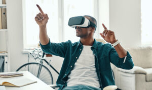a man watching the virtual reality program